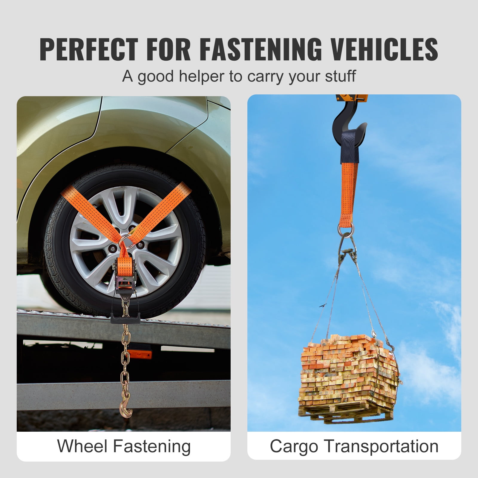 VEVOR Car Tie Down Straps with Chain Anchors Ratchet Tie Down Car Trailer Hauler
