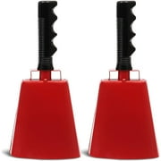 2 Pack 9.5-inch Cowbells for Sporting Events, Percussion Noise Makers with Handle for Football Games, Stadiums (Red)