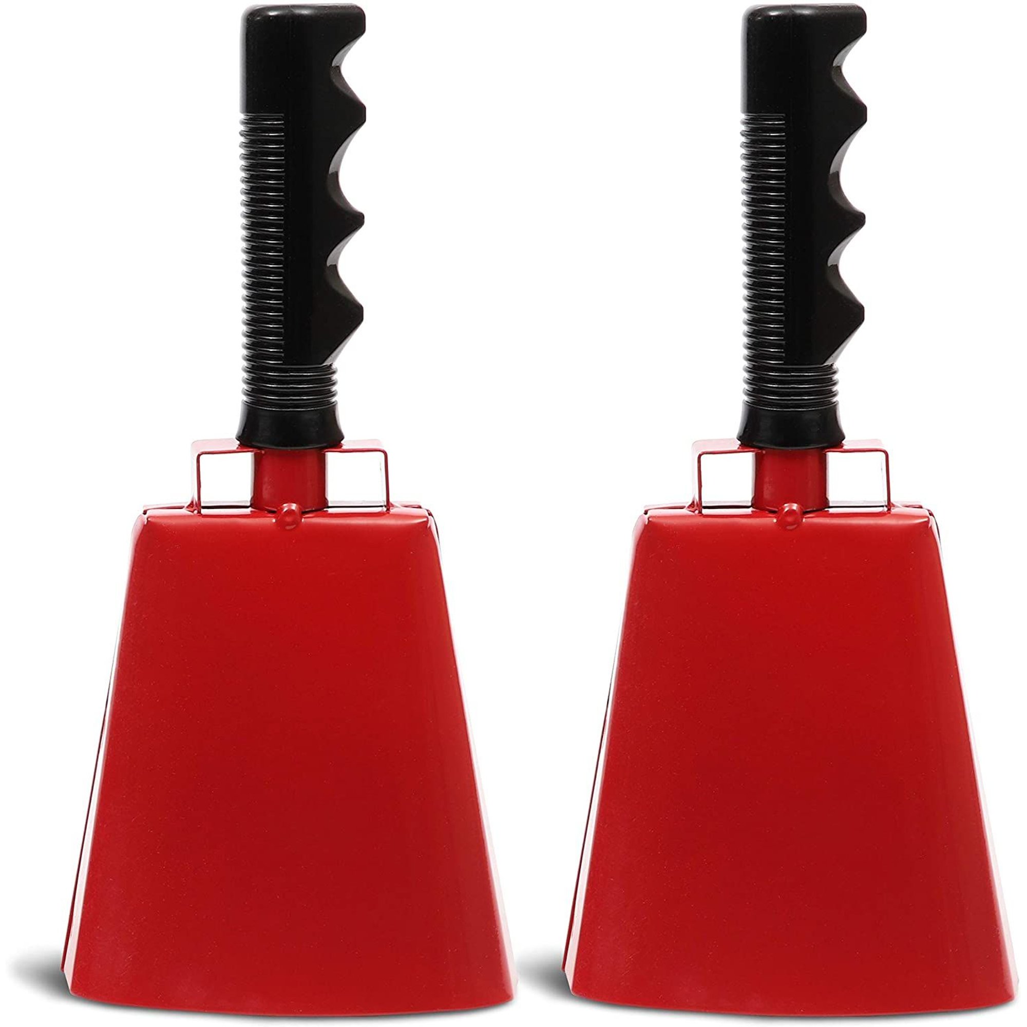 BLUE PANDA 9.5-Inch Cowbells - Stadium-Ready Red Cowbells for Sporting Events - Easy-Grip Steel Sports Noise Makers - Powerful Loud Noisemakers for Demonstrations - Pack of 2