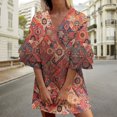 thumbnail image 3 of Womens Tunic Shift Dress Sexy Retro Printing Bell Sleeve V Neck Summer Mini Dresses Casual Loose Beach House Dress, 3 of 5