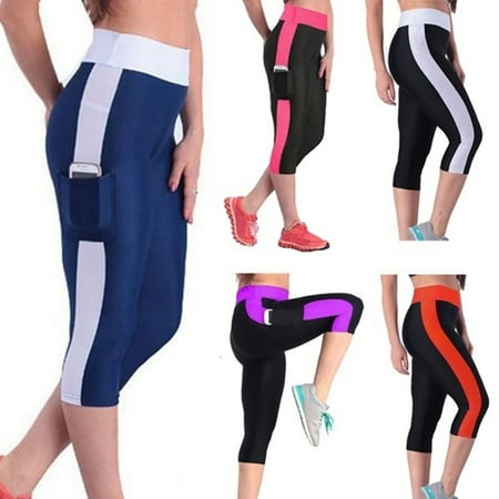 Crop Yoga Pants - Women's Yoga Running Pants High Waist Cropped Leggings Fitness Outdoor Sports Pants