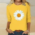 thumbnail image 2 of Brnmxoke Womens Summer Tops Fashion Daisy Print Daily Shirts 3/4 Sleeve Casual Crew Neck T Shirt Dressy Tunic Blouses Yellow,L, 2 of 3