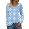 thumbnail image 2 of HOMBOM Crew Neck T-Shirts for Women Long Sleeve Tunic Tops Trendy Light Blue Tops Polka Dot Womens, 2 of 7