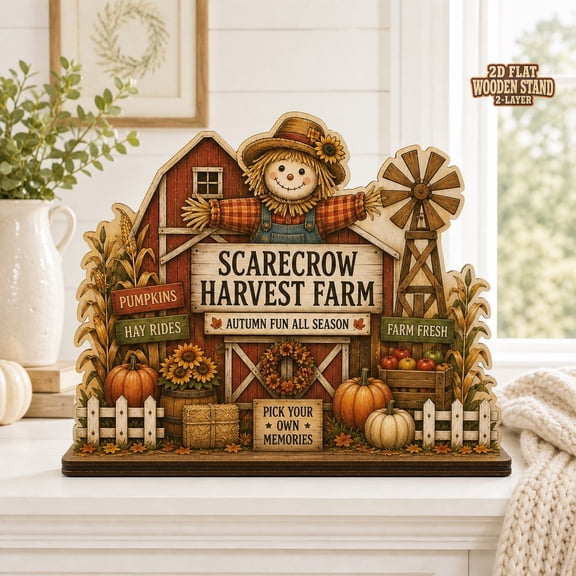 Rustic Wooden Block Scarecrow Harvest Farm Fall Table Decor