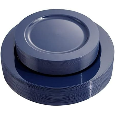 60PCS Blue Plastic Plates - Heavy Duty Blue Plates Disposable (10.25" & 7.5") - serve for 30guest Birthday Party/Wedding/Presidents' Day/Memorial Day/Hanukkah