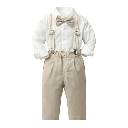 

Baby Boy Clothes Infant Boys Outfit Sets Long Sleeve Shirt Tops Pants With Tie Child Gentleman Party Dress Soft Children s Suit Cute Kids Clothes Beige 12-18 Months