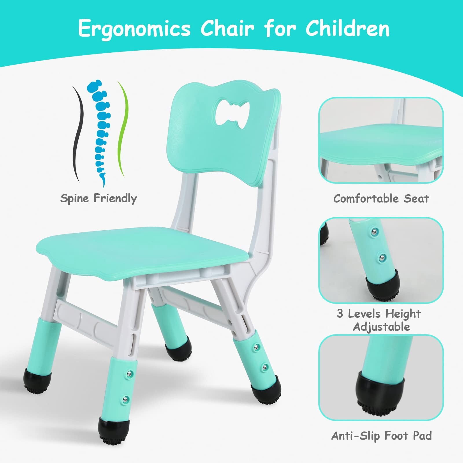 Kids Table and Chairs Set | Adjustable Height Toddler Furniture | Non-Toxic Wipe-Clean Surface | 4-Piece Classroom & Home Play Set