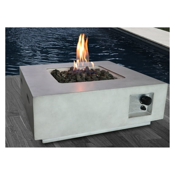 Fiber Reinforced Concrete Propane Gas Fire Pit Table, Gray Finish, Outdoor Modern Patio Fireplace, Garden Heating