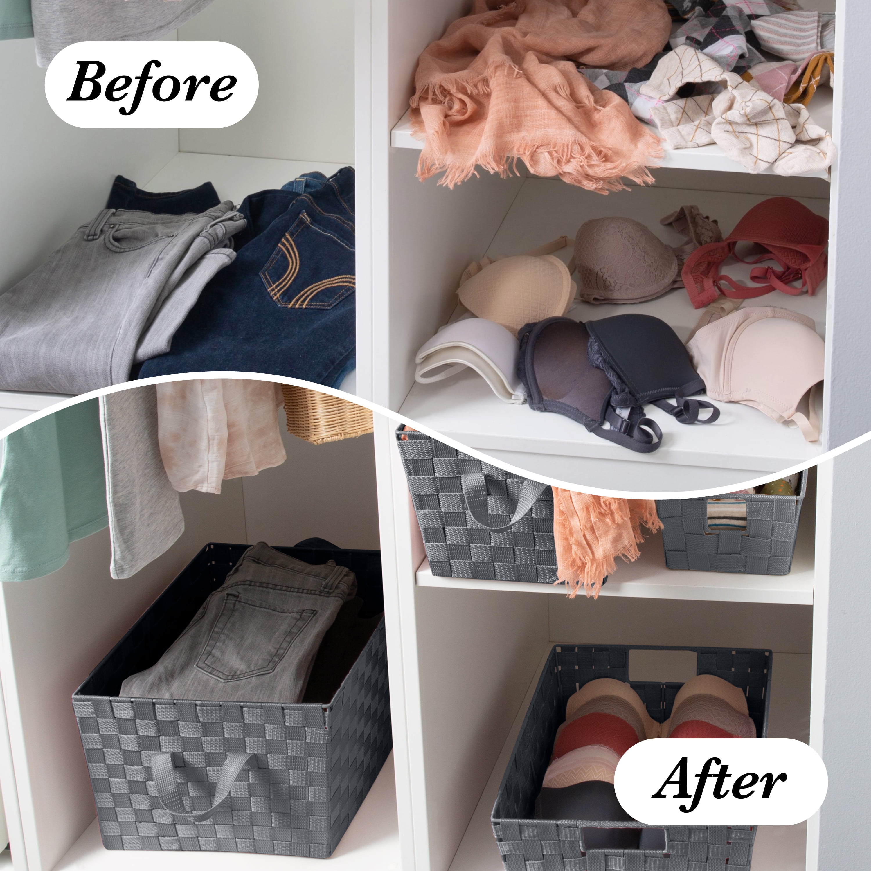 Simplify Small Woven Fabric Storage Basket in Grey