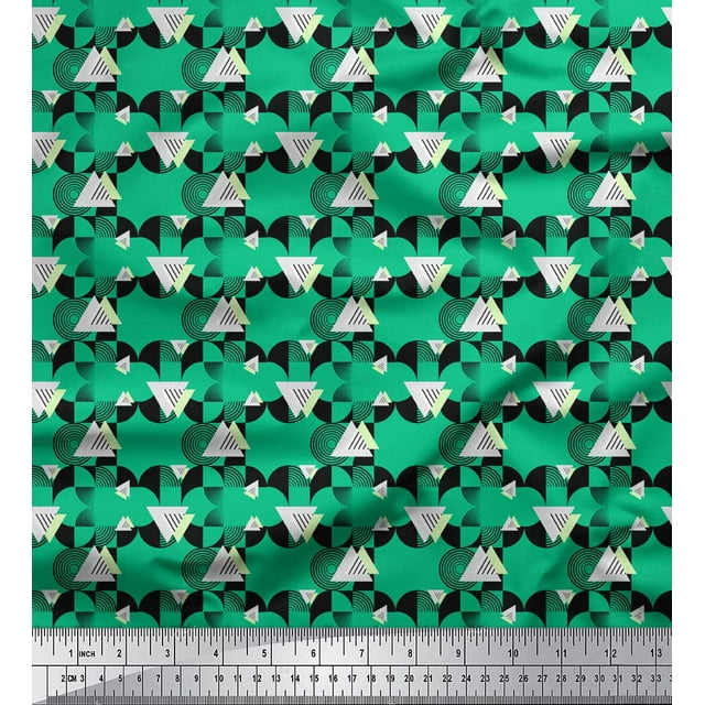 Soimoi Green Rayon Fabric Circle & Triangle Geometric Print Fabric by Yard 42 Inch Wide