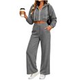 thumbnail image 2 of Brnmyaeo Sweatsuits for Women Long Sleeve Zip Up Crop Hooded Jacket Wide Leg Sweatpants Set 2026 Fall Fleece Lined 2 Piece Tracksuit Sets, 2 of 8