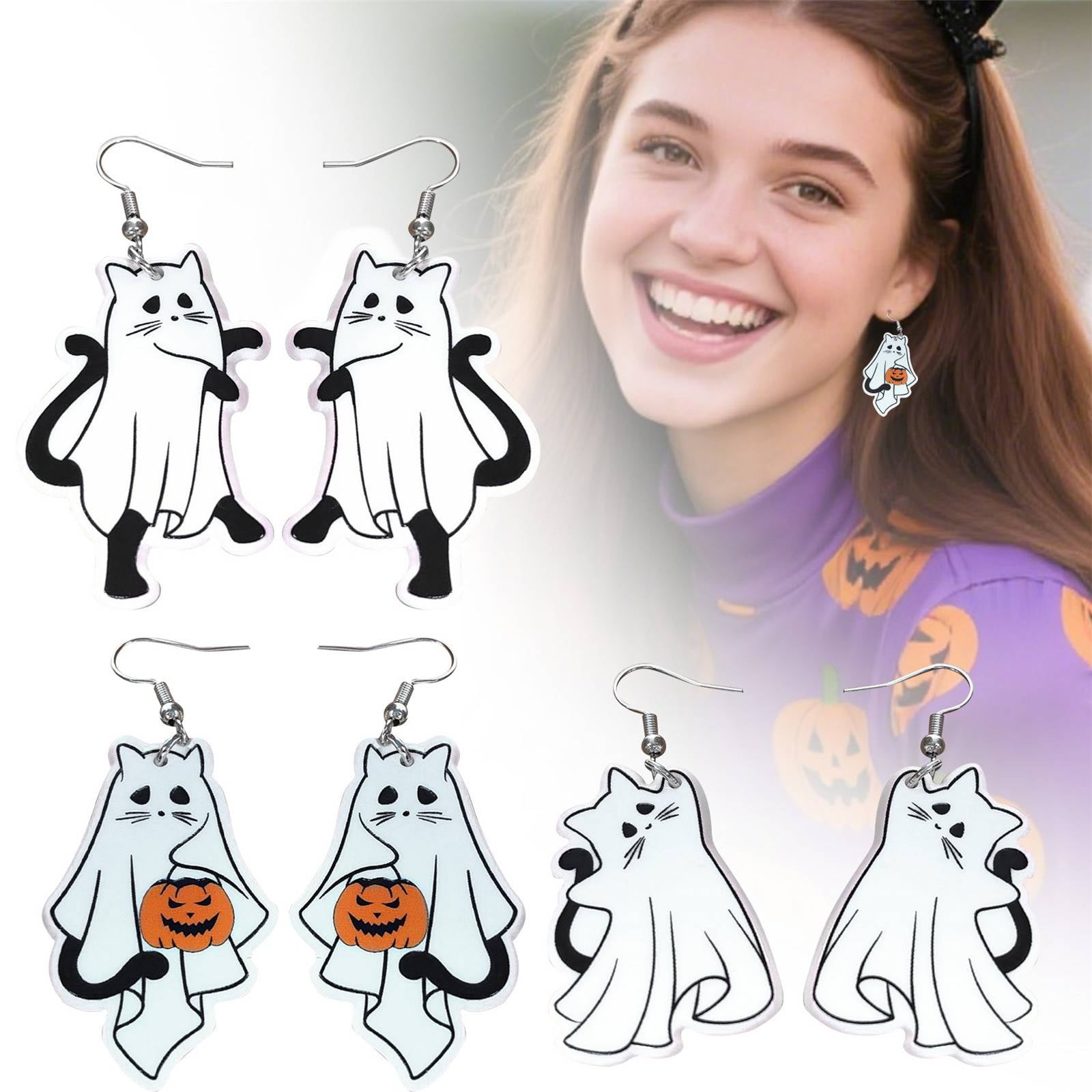CoreLiving Halloween Earrings for Women Ghost Cat Dangle Earrings Cute Halloween Jewelry Spooky Halloween Accessories for Women Holiday Party Decor