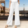 thumbnail image 2 of Resivox Womens Cotton Linen Straight Leg Pants Casual High Waist Nine Inch Trousers Pull On Comfortable Work Dress Pants with Pockets White M, 2 of 4