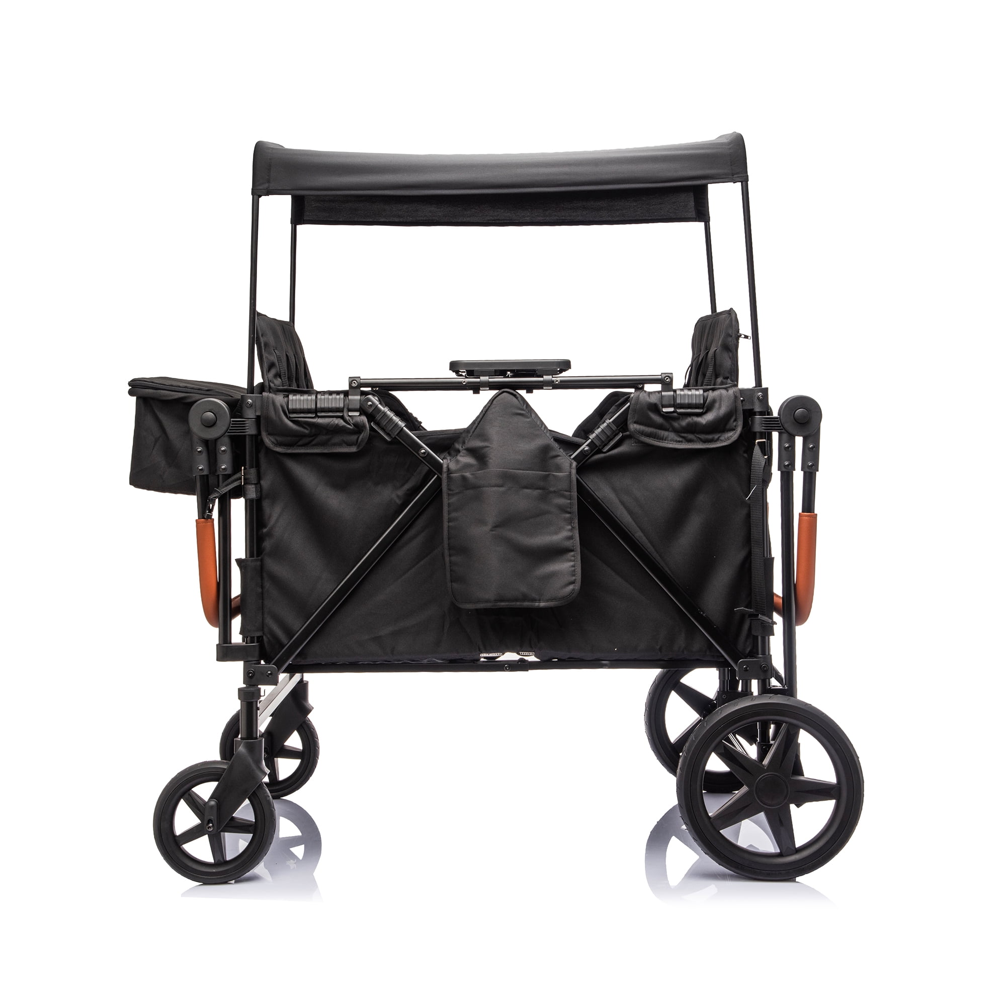 4-Seater Wagon Stroller with 5-Point Harness, Extra-Thick Support Bar, 5 Modes, Removable Seats, Foldable Frame, Dual Leather Handles for Large Families