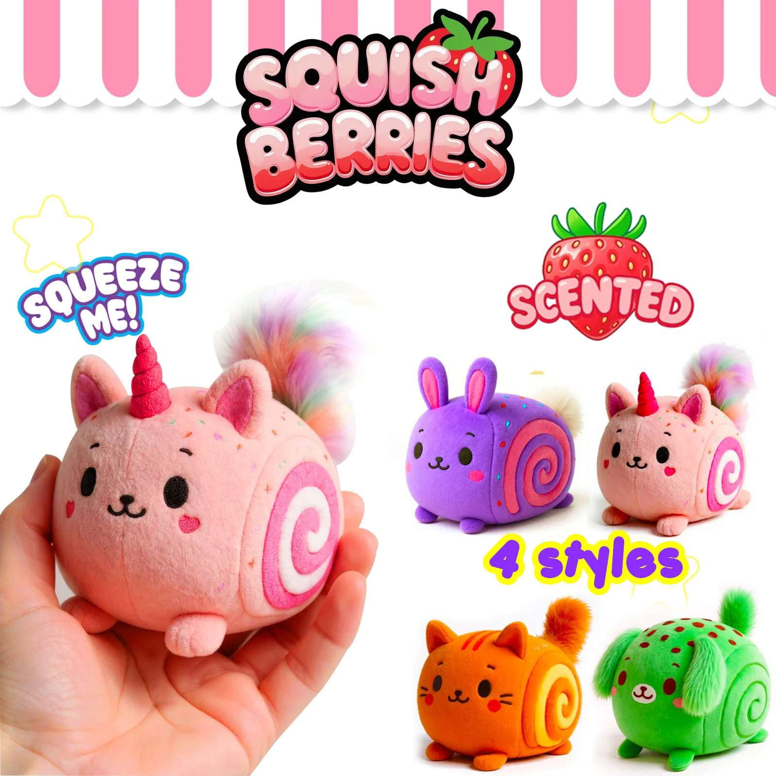Squish Berries Pink Plush Squeeze Toy