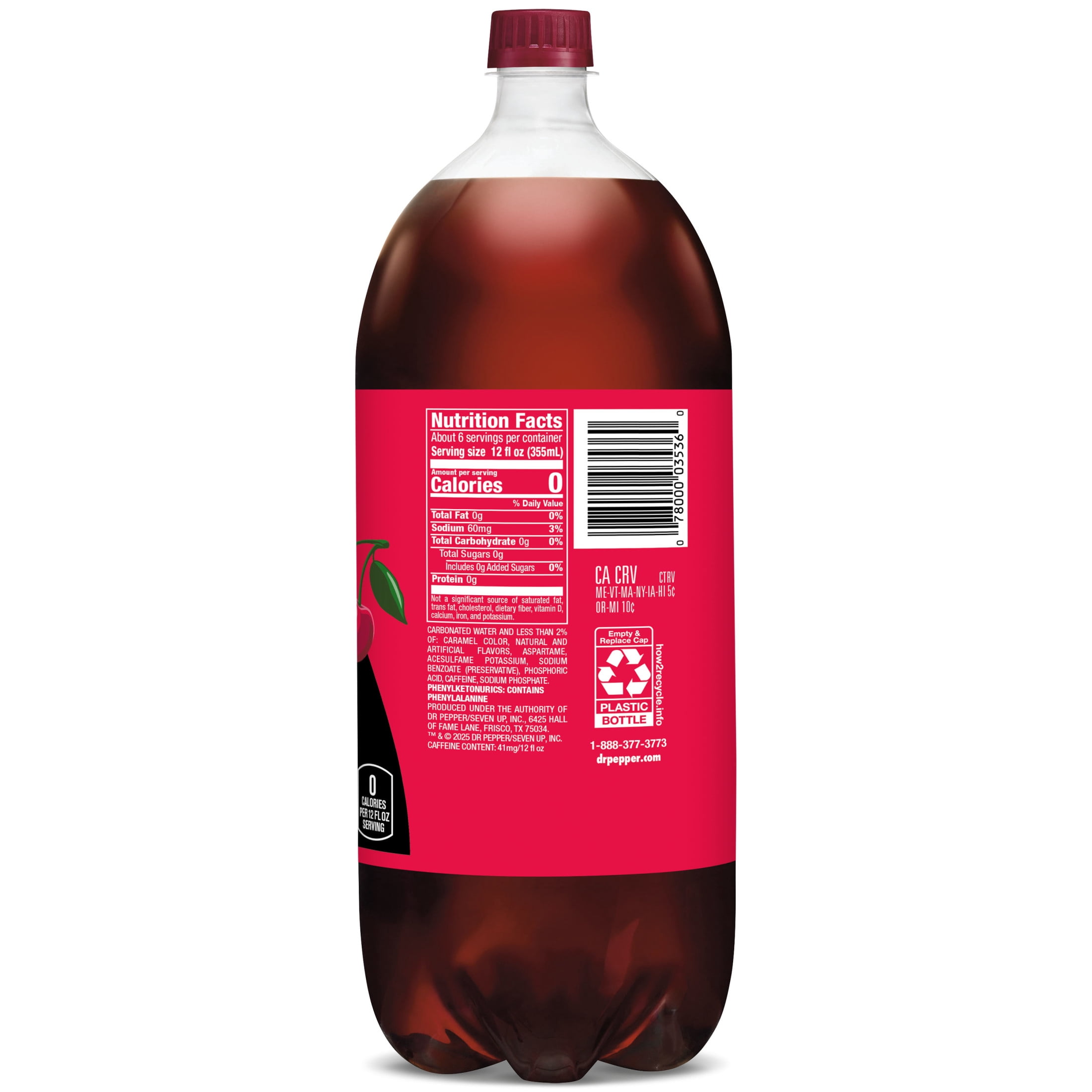 (4 pack) Dr Pepper Zero Sugar Cherry Cola Soda Pop, 2 L, Bottle