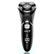 MAX-T Men's Electric Razor - Corded and Cordless Rechargeable 3D Rotary Shaver Razor for Men with Pop-up Sideburn Trimmer Wet and Dry Painless Black