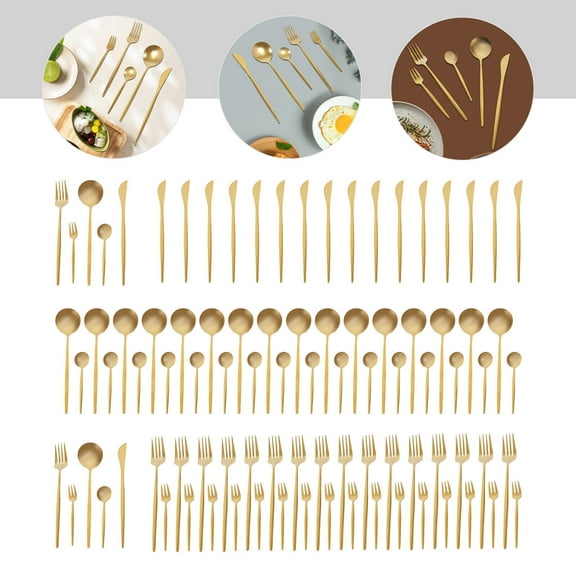 TFCFL 90 Pieces Gold Silverware Set Modern Stainless Steel Kitchen Flatware Service For 18