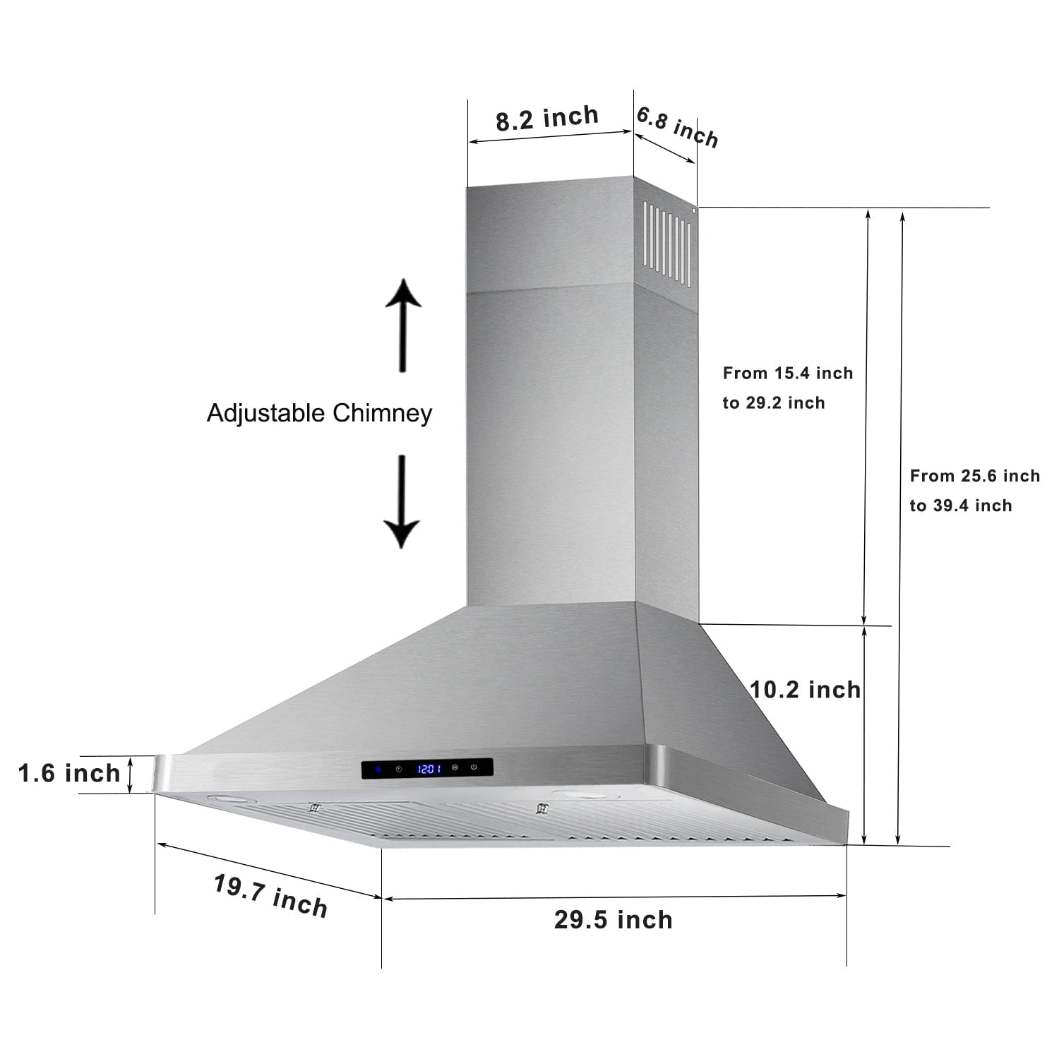 Wall Mount Range Hood 30 Inch Kitchen Hood 700 CFM ,Touch Control,Permanent Filters, Stainless Steel, 3 Speed Exhaust Fan, LED