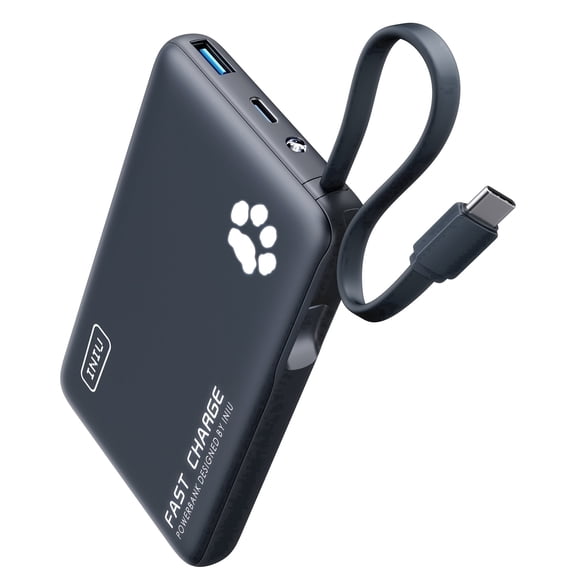 INIU Portable Charger, Slim 45W 10000mAh Power Bank with Build in USB-C Cable for iPhone 17 16 Samsung S22 S21 Google, Blue
