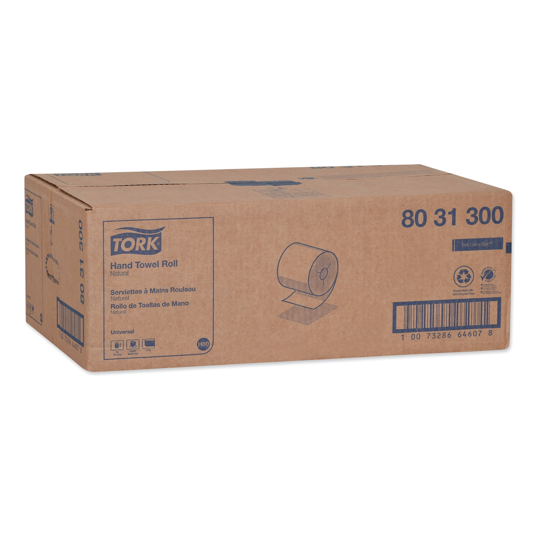 Tork Universal Hand Towel Roll, Notched, 8" x 800 ft, Natural, 6 Rolls/Carton