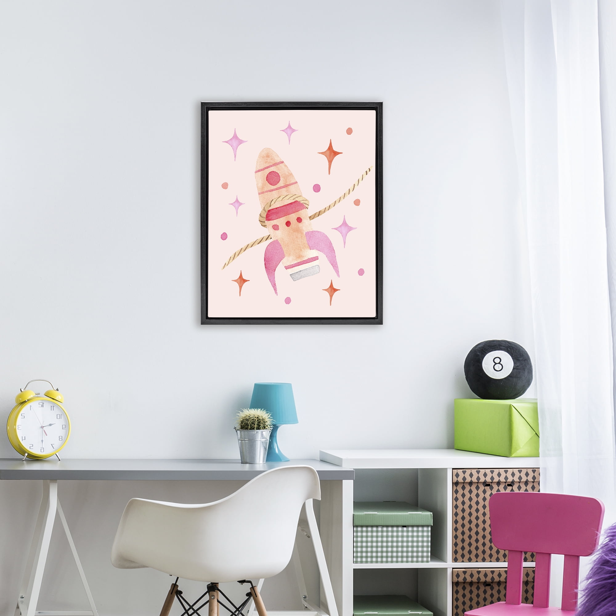 Lasso Rocket Ship Black Framed Floater Canvas Wall Art, design by Nina Jacobs