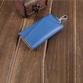 thumbnail image 5 of Funda de cuero para llave de coche, llavero con cartera, anillo con 6 ganchos, cierre a presión, color azul, 5 of 5