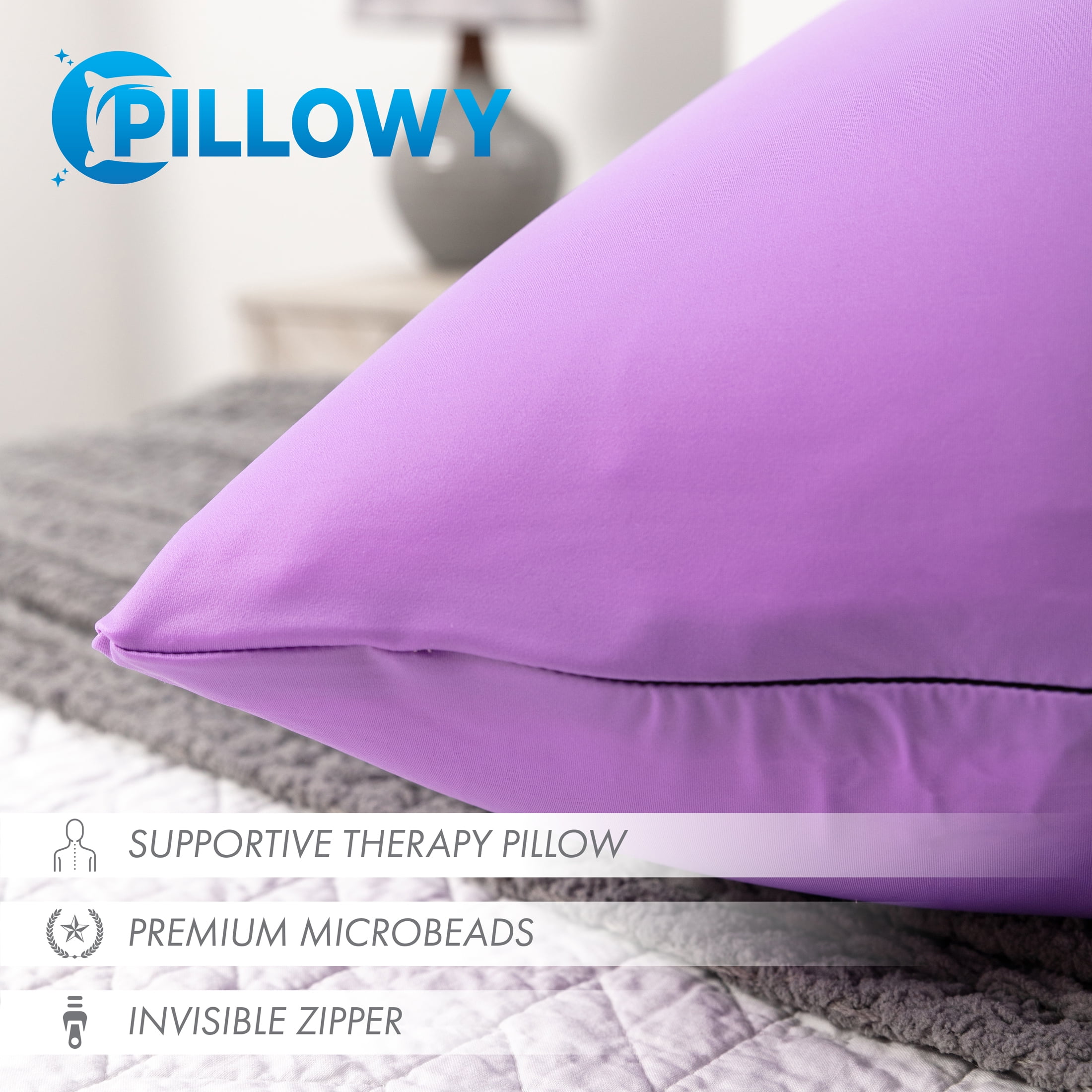 24" x 24" Throw Pillow – Purple: 1 PCS Luxurious Premium Microbead Pillow With 85/15 Nylon/Spandex Fabric. Forever Fluffy, Outstanding Beauty & Support. Silky, Soft & Beyond Comfortable