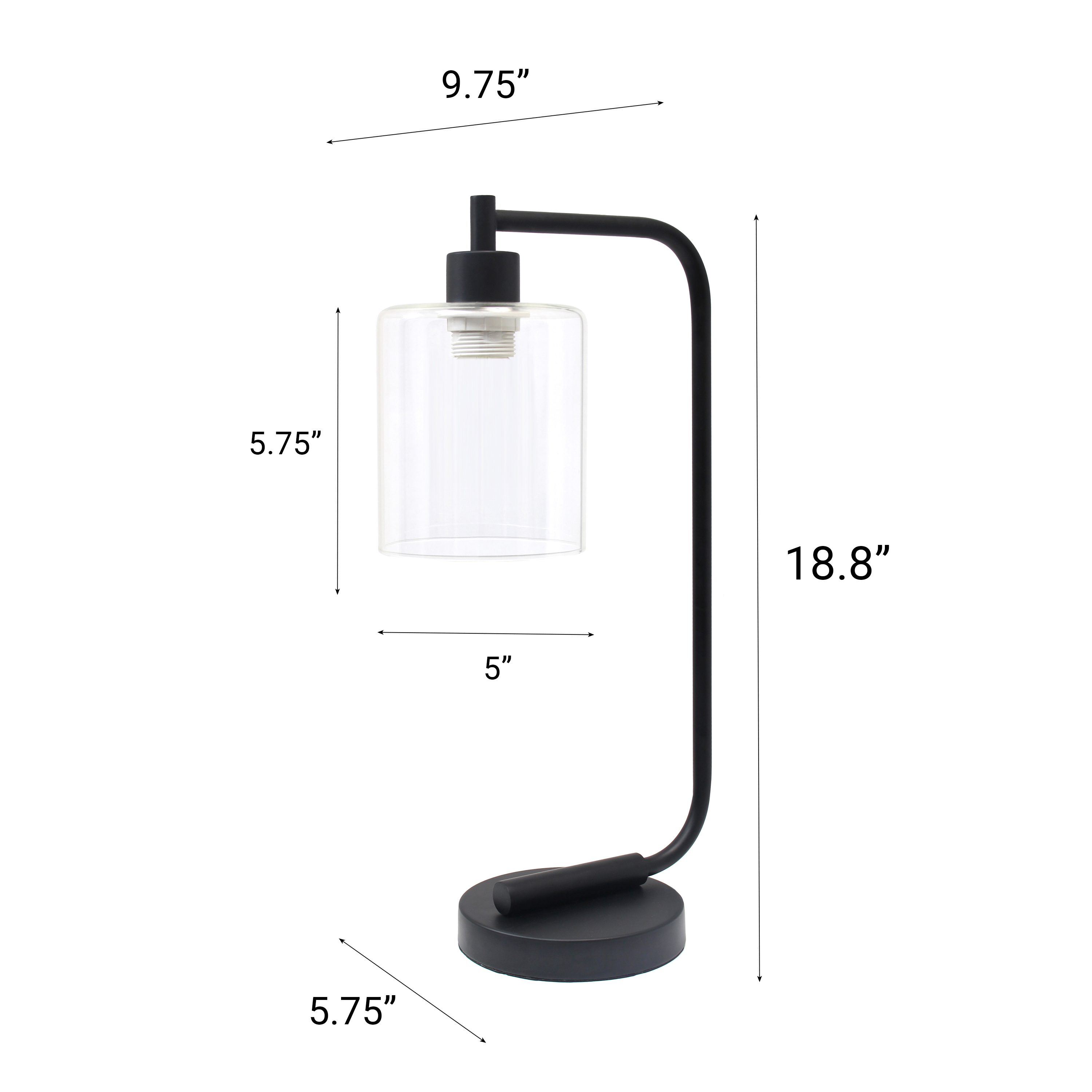 Creekwood Home 18.8" Vintage Industrial Curved Arm Desk Lamp with Clear Glass Shade, Black