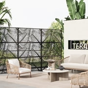 Outdoor Privacy Screen, Decorative Metal Privacy Panel with Palm Leaf Cutout, Freestanding Garden Divider for Patio, Balcony, Poolside, Black