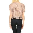 thumbnail image 3 of Women?s Short Sleeve Oversized Perforated Fishnet Holes Crop Top (Khaki, Medium), 3 of 3