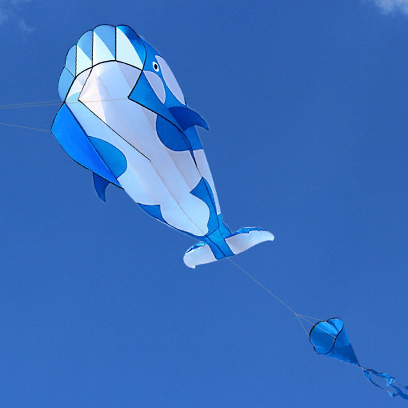BLUE 1.2m High Quality Outdoor Fun Sports Animal Fish Kites with handle for kids 