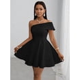 thumbnail image 5 of Black Off-Shoulder Fit & Flare Mini Dress For Party Wedding Dinner, 5 of 8