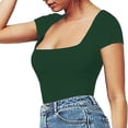 thumbnail image 3 of Siilsaa Women's Square Neck Bodysuit Short Sleeve Shirt Tops Green,S, 3 of 5