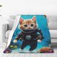 thumbnail image 1 of Balery Underwater Diving Cat Manta de Felpa Suave y Acogedora – Cobija de Franela Aterciopelada para Cama, Lavable y Cálida para Sofá, Mascotas, Transpirable-50"x40", 1 of 7