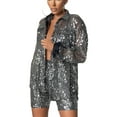 thumbnail image 2 of Wassery Women Sparkly Button Down Shirts Glitter Sequin Long Sleeve Blouse Shirts Top Bling Shiny Oversized Lapel Tops, 2 of 6
