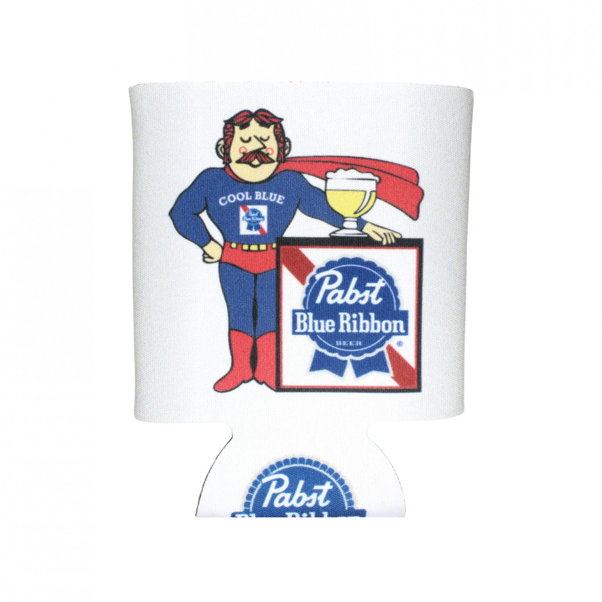 Pabst Blue Ribbon - PBR 863191 12 oz Cool Blue 70s Insulated Can Cooler, White