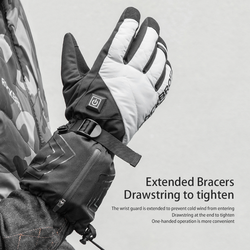 ROCKBROS Electric Heated Bike Gloves Winter Ski Gloves Motorcycle Full Gloves 4000mAh Rechargeable Battery Thermal Mittens Gloves Men