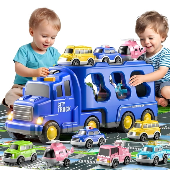 BESTSKY Toddler Storage Cay Toys Big Truck Toys for Kids Baby Big Inertia Car Toys with 6 Car for 3  Years