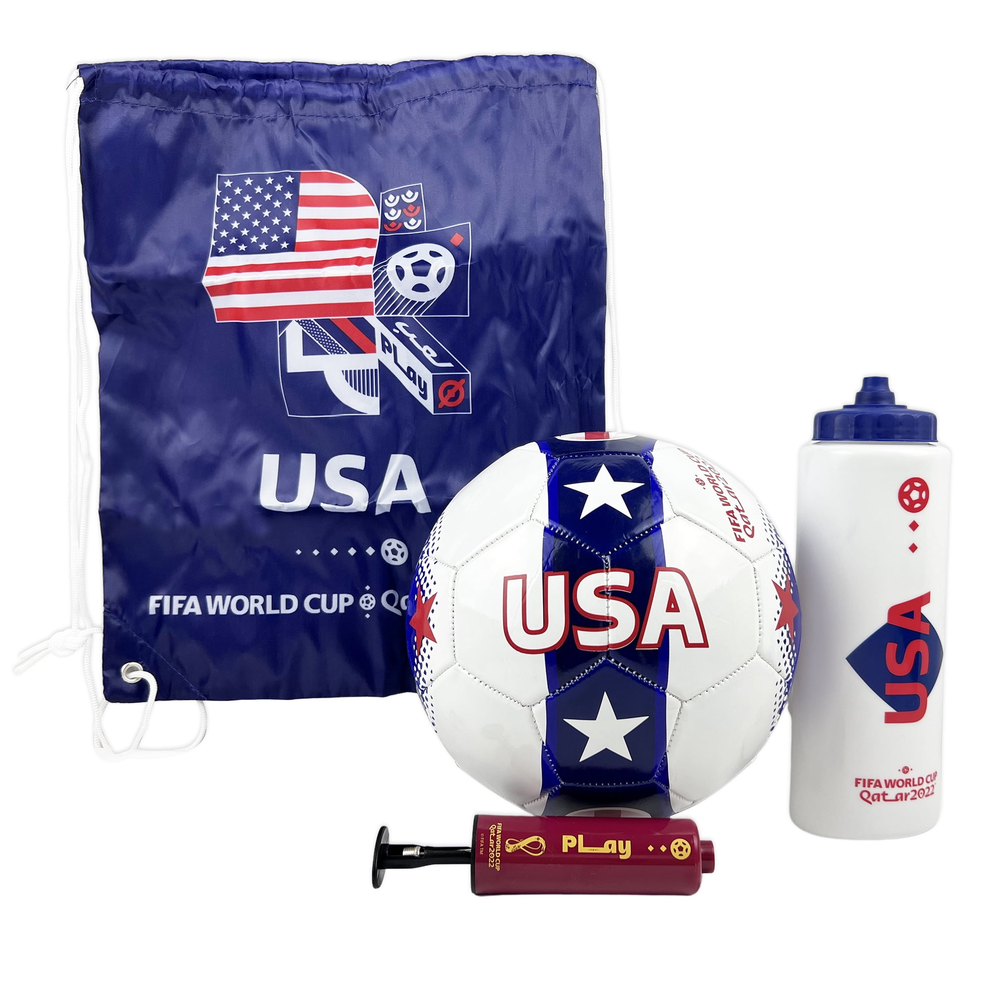 FIFA World Cup 4pc Combo Soccer Set, Size 5 Soccer Ball, USA Flag Print