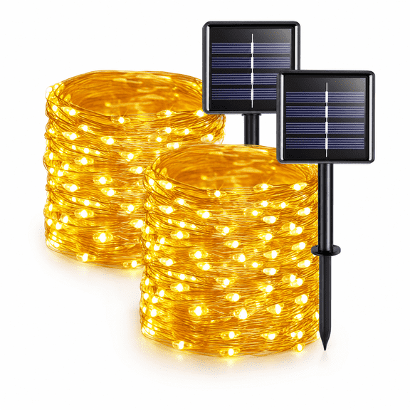 Beloadence 2 Pack Solar String Lights Outdoor Waterproof, Each 33FT 100 LED Warm White Fairy Lights, Waterproof 8 Modes Copper Wire Solar Christmas Light for Yard Patio Tree Decorations