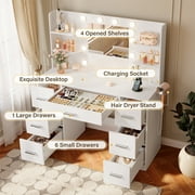 Furmax Makeup Vanity with Mirror and Drawers Vanity Desk Set with 3 Modes Adjustable Brightness Lights and USB Power Outlet, White