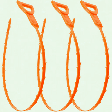 Hair Drain Clog Remover Cleaning Tool, Orange, 19.6 Inch, 3 Pack