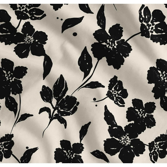 Soimoi Cotton Cambric Fabric - Floral Print - Black - 56" Wide, Soft Lightweight Fabric by The Yard for Kurtas, Dresses, Baby Clothes, Linings, Quilting & Embroidery Base