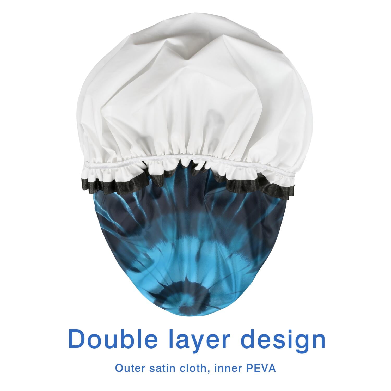 Shower Caps,Blue Tie Dye Mandala Pattern Waterproof Shower Cap for Women 4 Pieces,Double Reusable Hair Cover for Shower PEVA Elastic Stretch Hem
