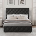 thumbnail image 4 of Ourlova Full Size Bed Frame with Adjustable Headboard and 4 Storage Drawers Linen Upholstered Platform Beds No Box Spring Needed Diamond Stitched Button Tufted Black, 4 of 6