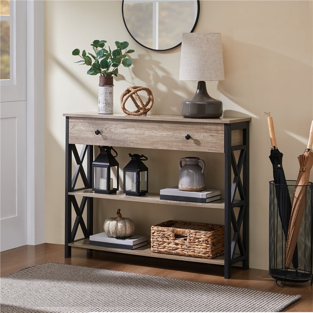 Yaheetech X Design Console Table w/ 1 Drawer & 2 Shelves, Gray