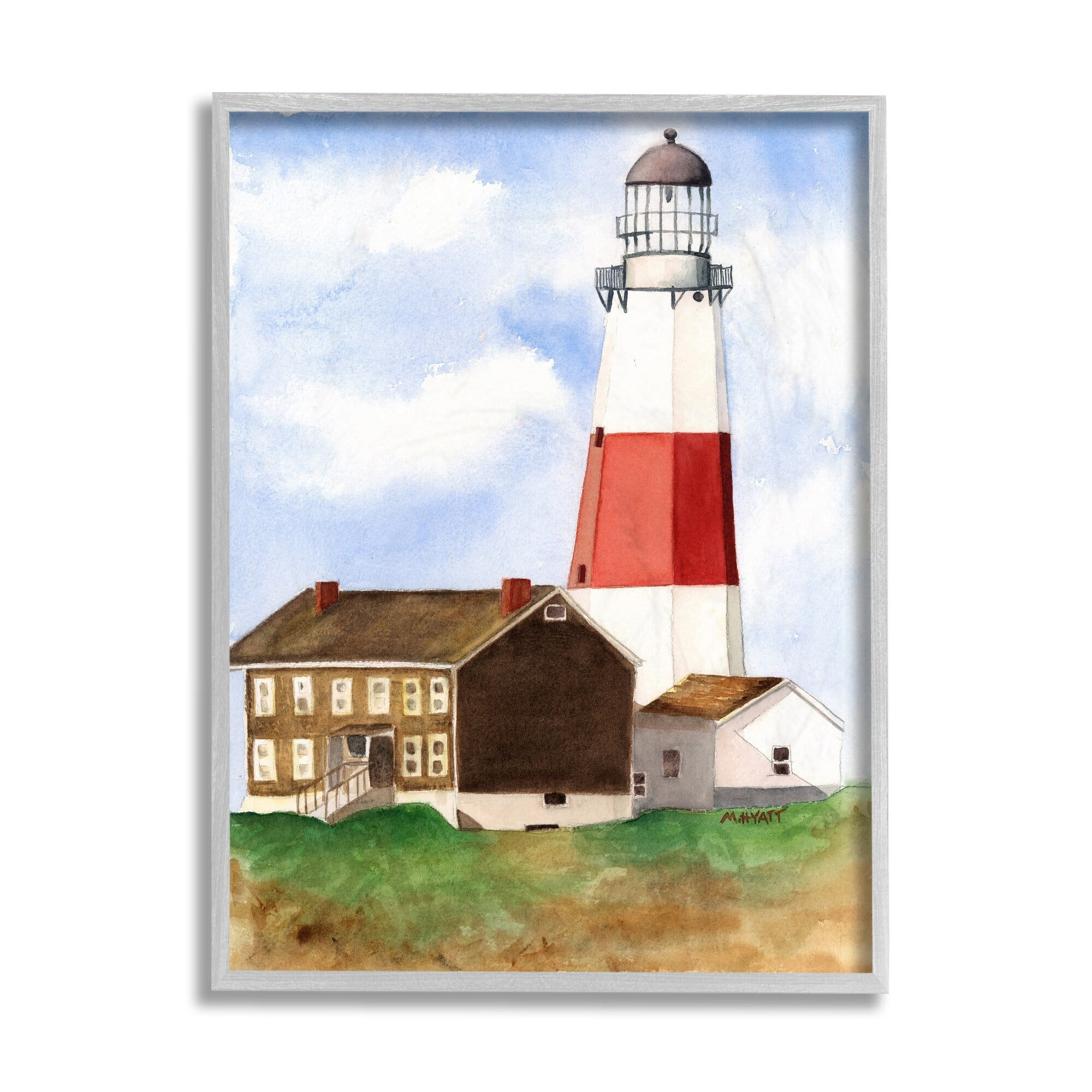 Stupell Industries Nautical Red Striped Lighthouse Coastal Cliff Architecture Black Framed, 16 x 20, Design by Melissa Hyatt LLC