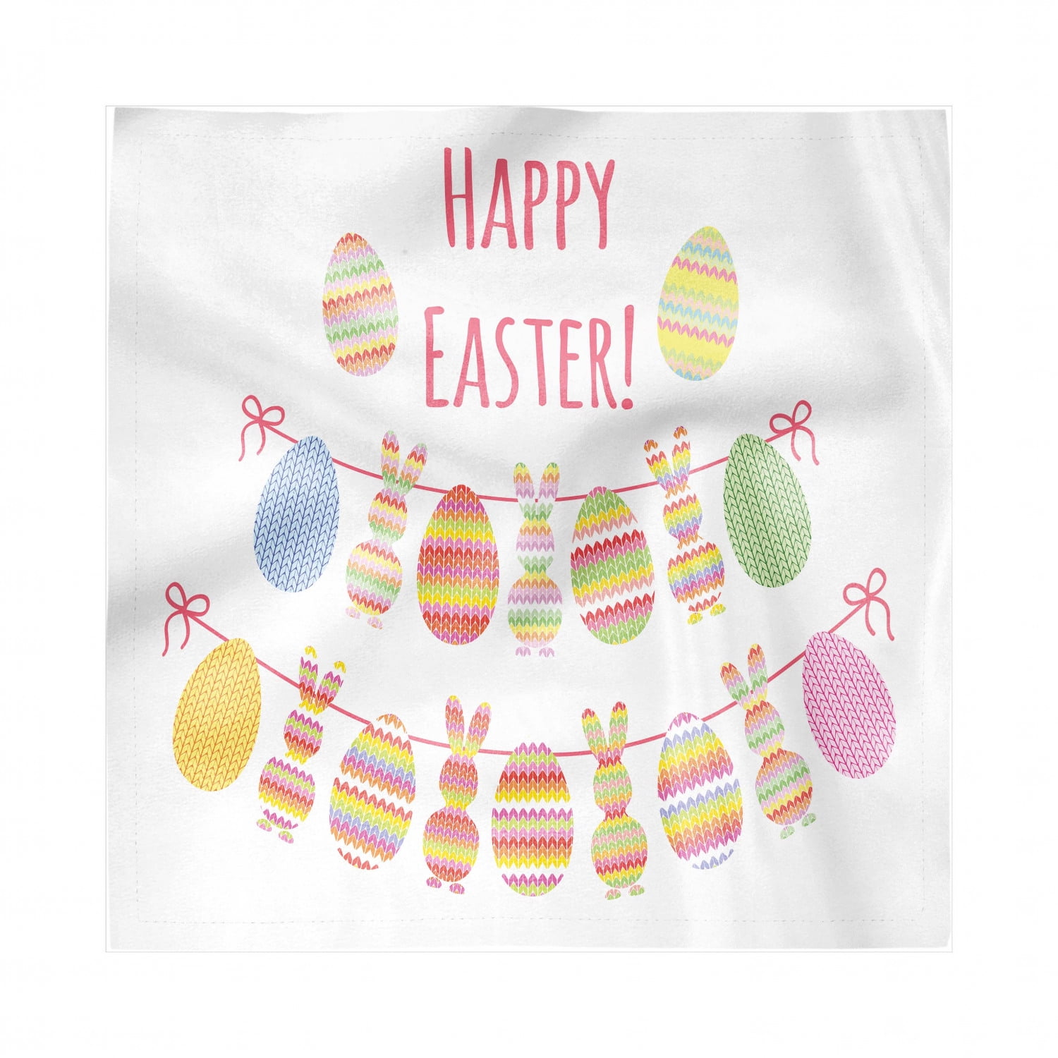 Easter Bunny Napkins Set of 4, Happy Easter Typography with Colorful