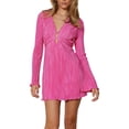 thumbnail image 1 of ZAXARRA Women's Spring Summer Short Dress Solid Color Long Sleeve V Neck Tie Up Party Dress, 1 of 9